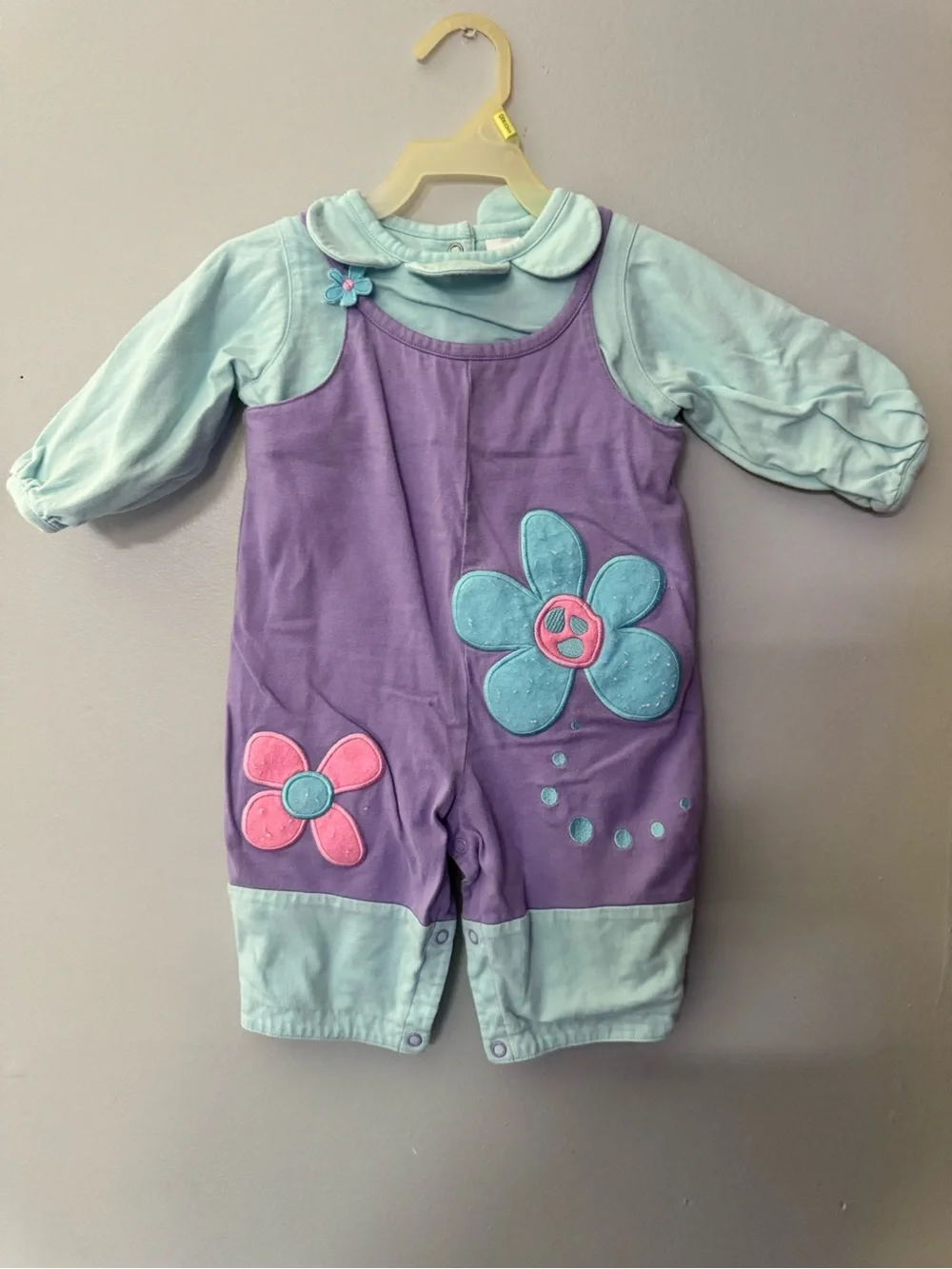 Vintage baby UR it Purple & Light Blue Floral One-Piece Romper